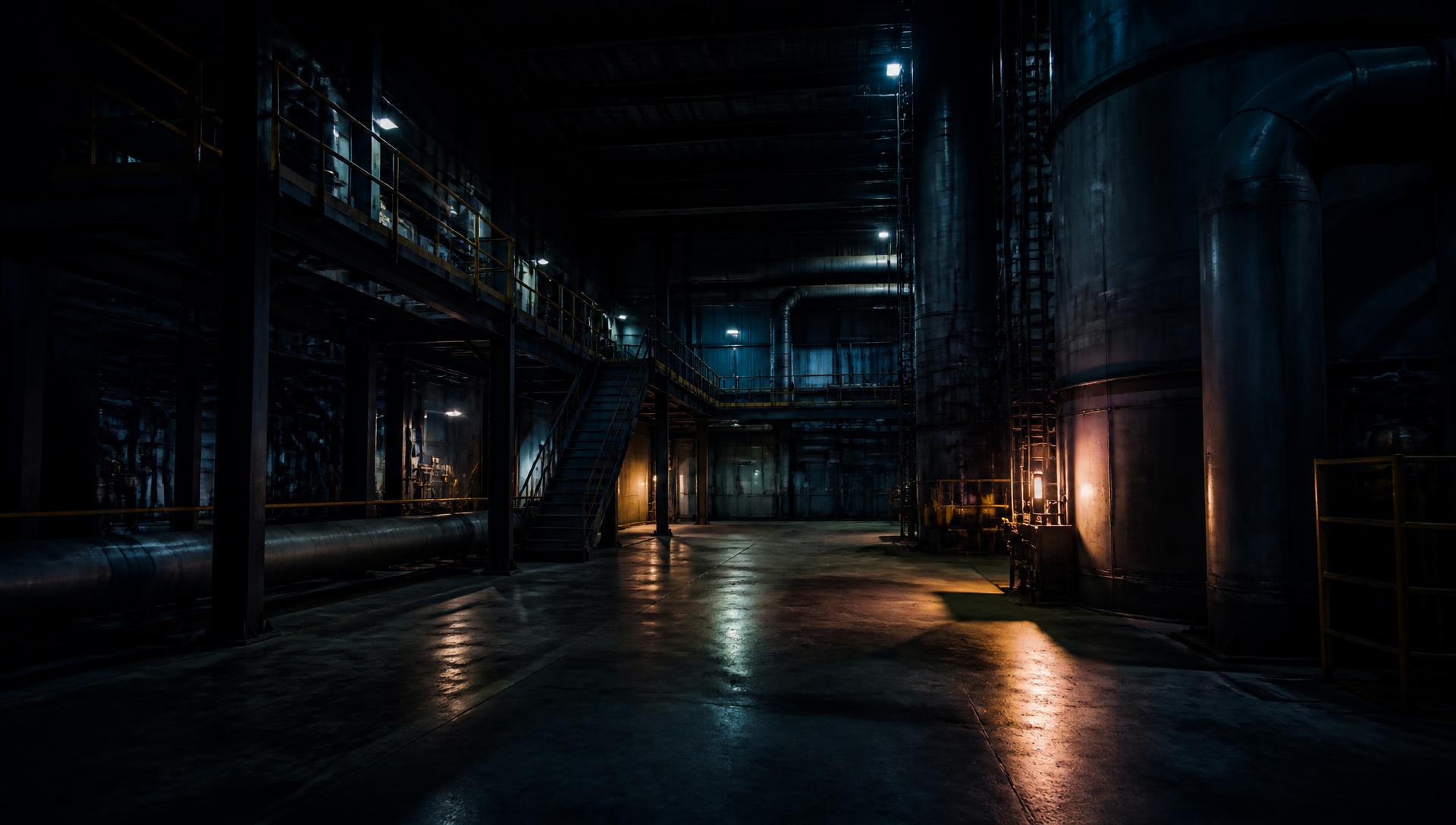 Interior de uma unidade industrial ao final do dia